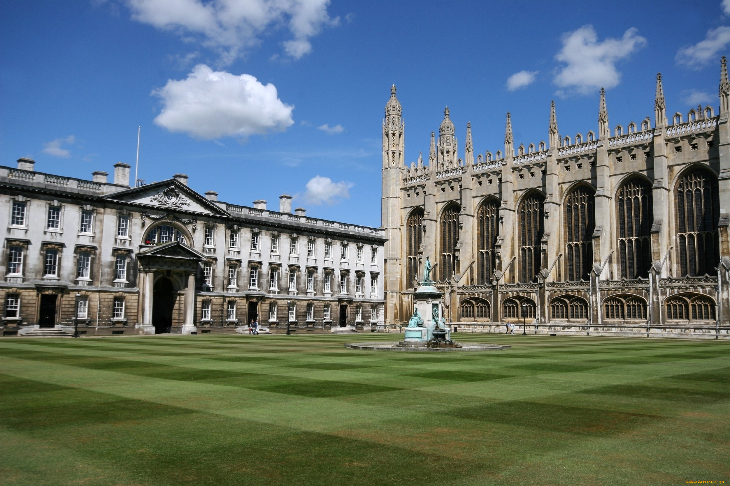 кембриджский, университет, англия, города, здания, дома, лужайка.